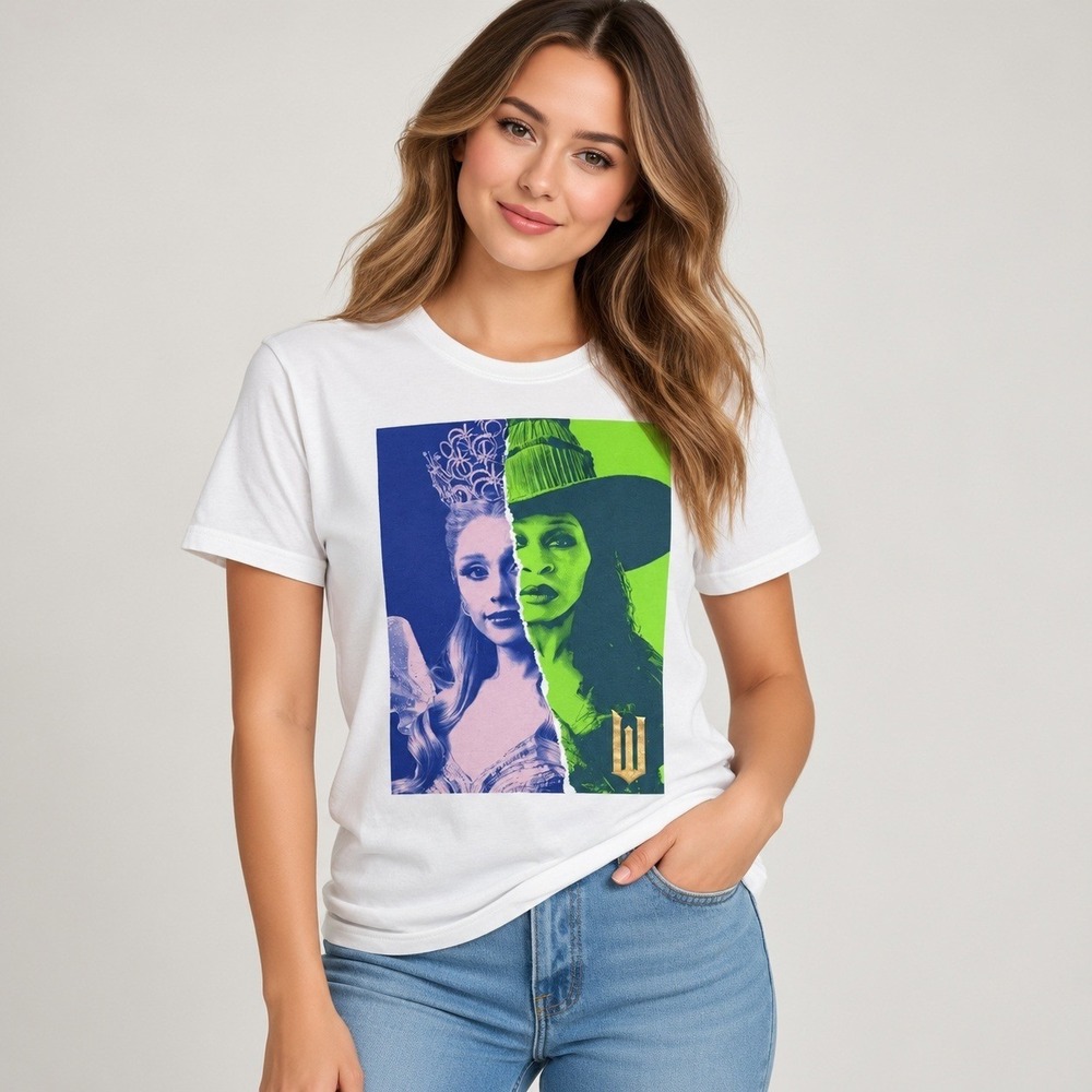 Wicked Movie Graphic T-Shirt Unisex Medium White Glinda Elphaba Ariana Grande